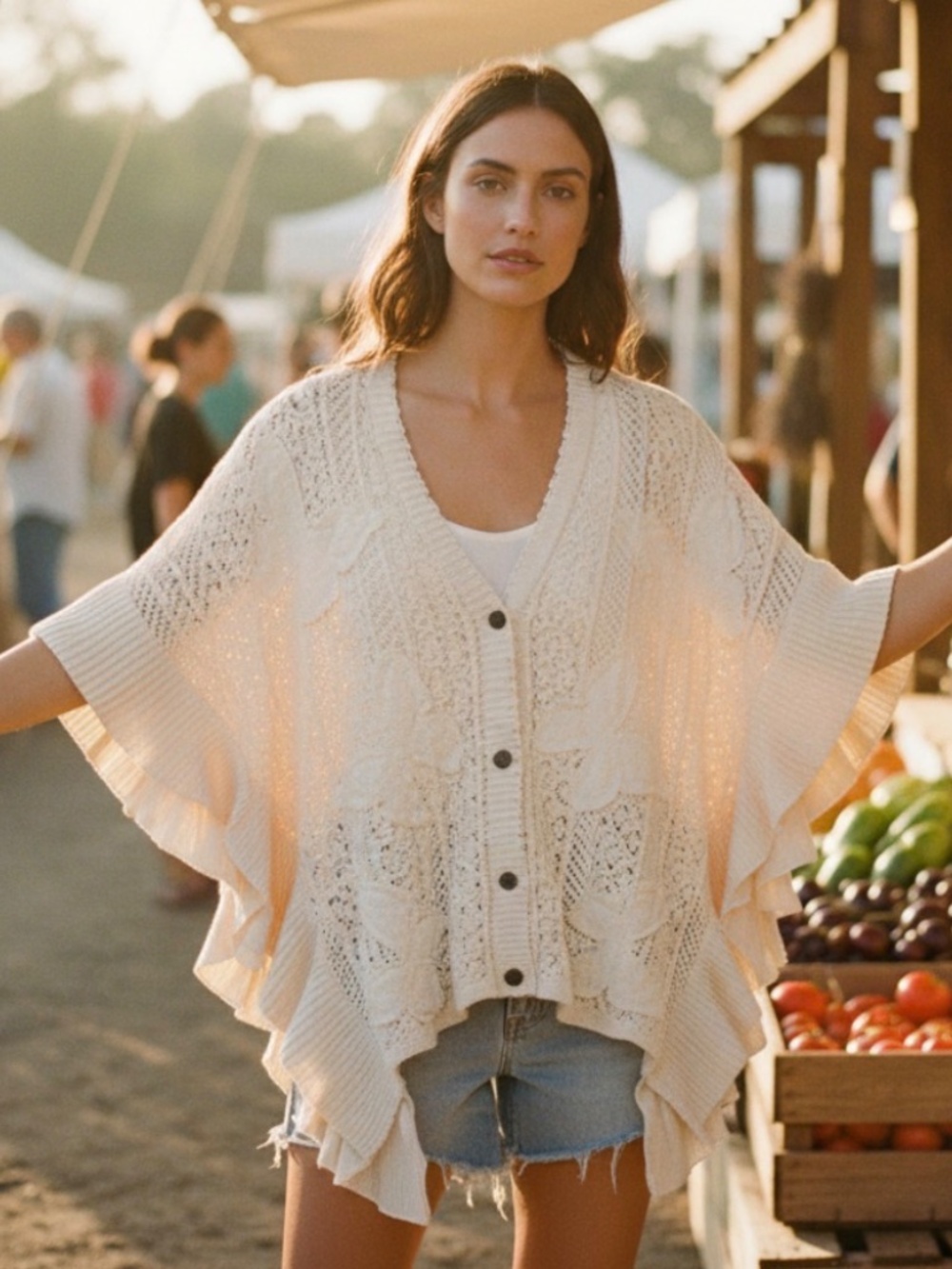 Cozy Butterfly Patch Loose Fit Button Down Batwing Sleeve Cardigan